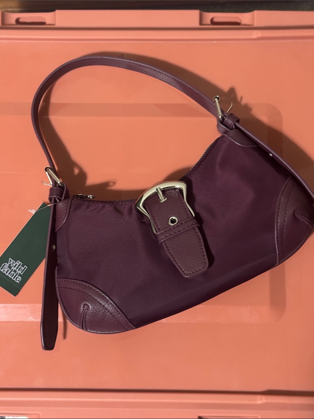 Wild Fable Burgundy Nylon Shoulder Bag with Buckle